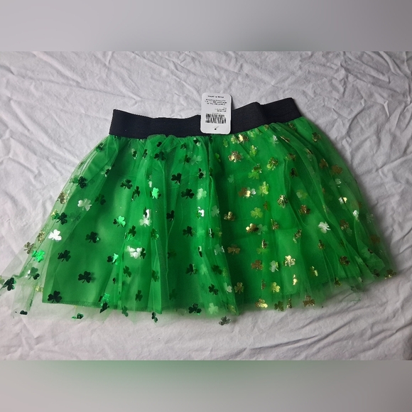 New St Patricks Day Green Tulle Tutu with Shamrock Accents - Picture 2 of 4
